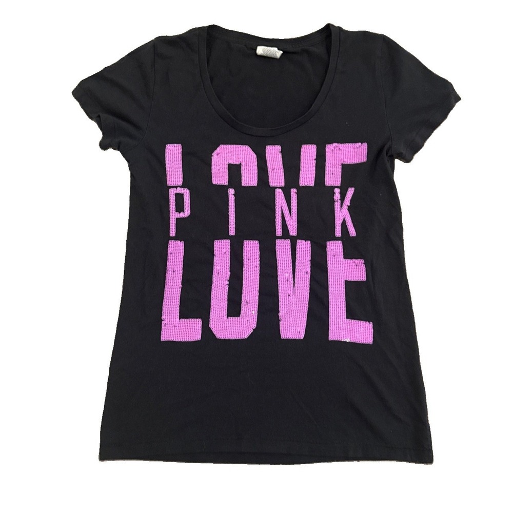 Y2K VS Pink Tshirt Black With Purple Sequins Size Large
